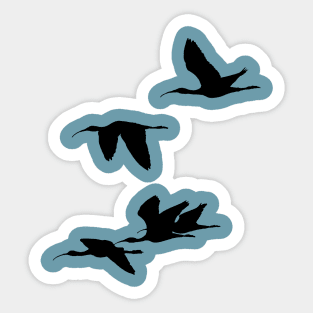 Silhouette of Glossy Ibises In Flight Sticker